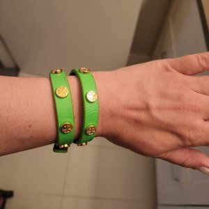 Tory Burch Leather Wrap Bracelet Lime Green